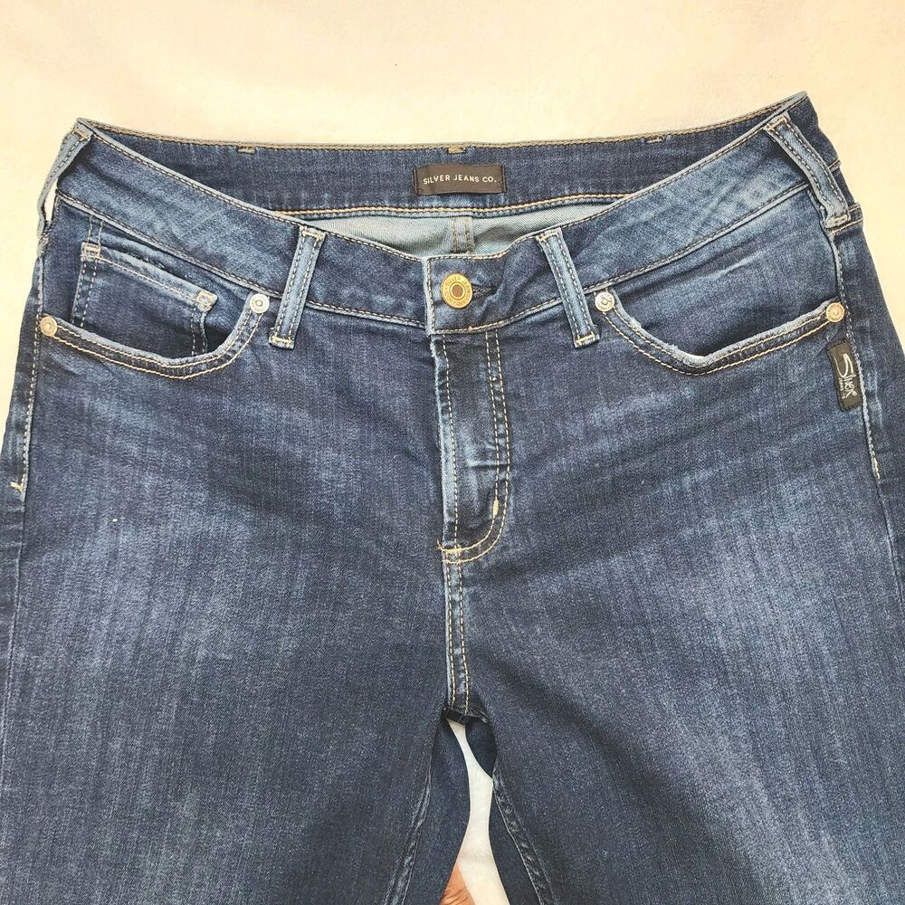 Silver Jeans Womens W32 x L22 Avery Capri Mid Rise Super Stretch Dark Wash Blue - Picture 2 of 10